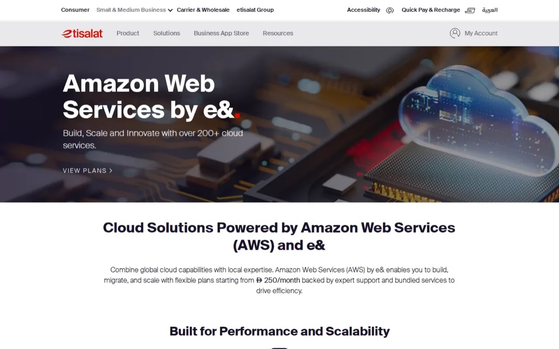Amazon Web Services by e& page, AWS cloud with local provider support in the UAE