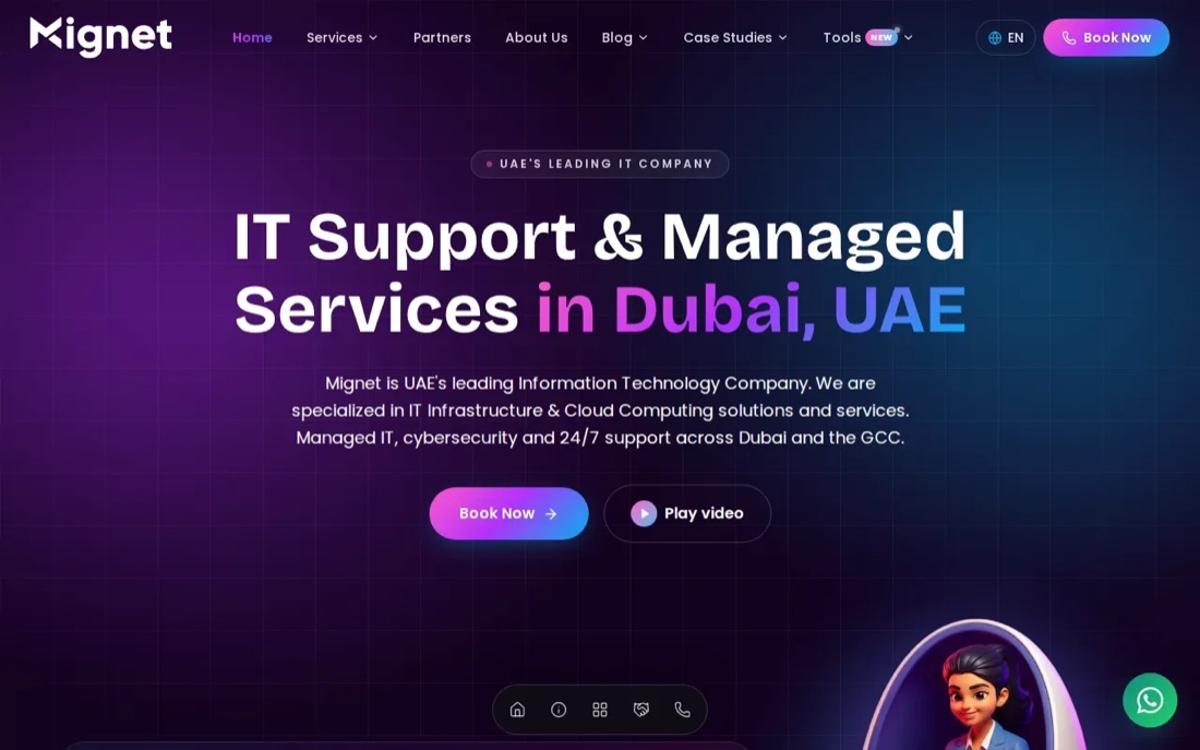 Mignet website homepage, managed IT and cloud support in Dubai