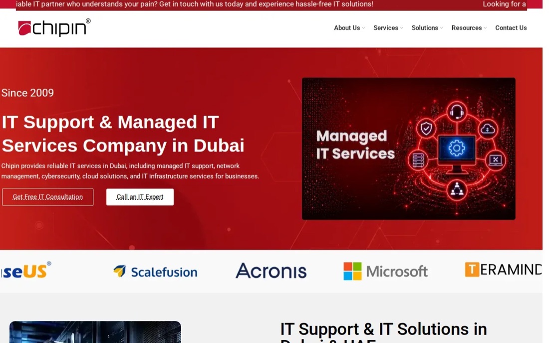 Chipin website homepage, managed IT and cybersecurity in Dubai