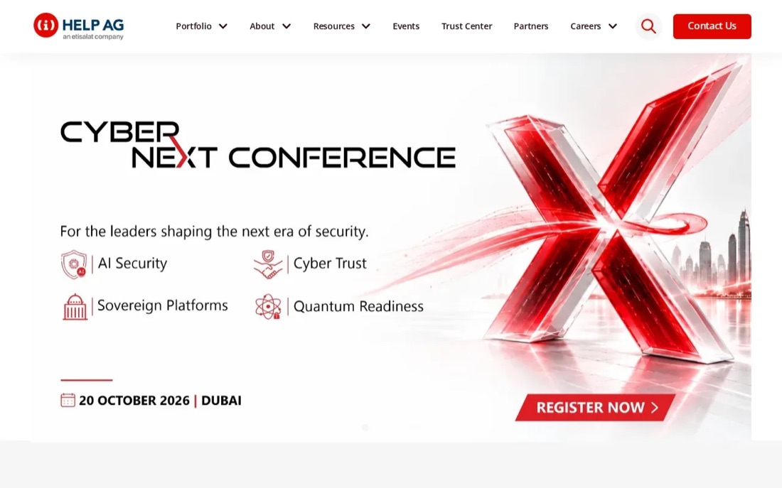 Help AG website homepage, a managed security provider in the Middle East