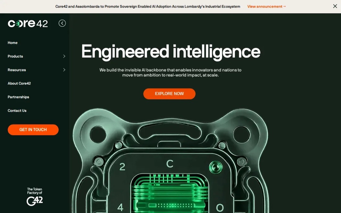 Core42 website homepage, sovereign cloud and enterprise AI in the UAE