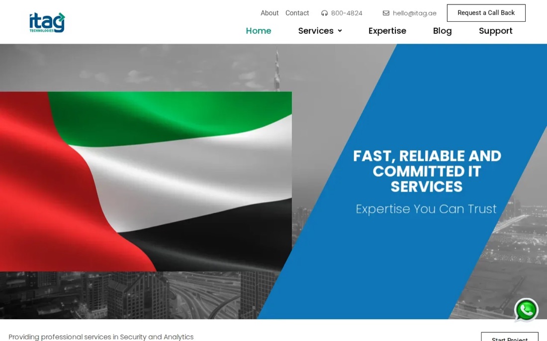 iTAG Technologies website homepage, IT support and network design in Dubai