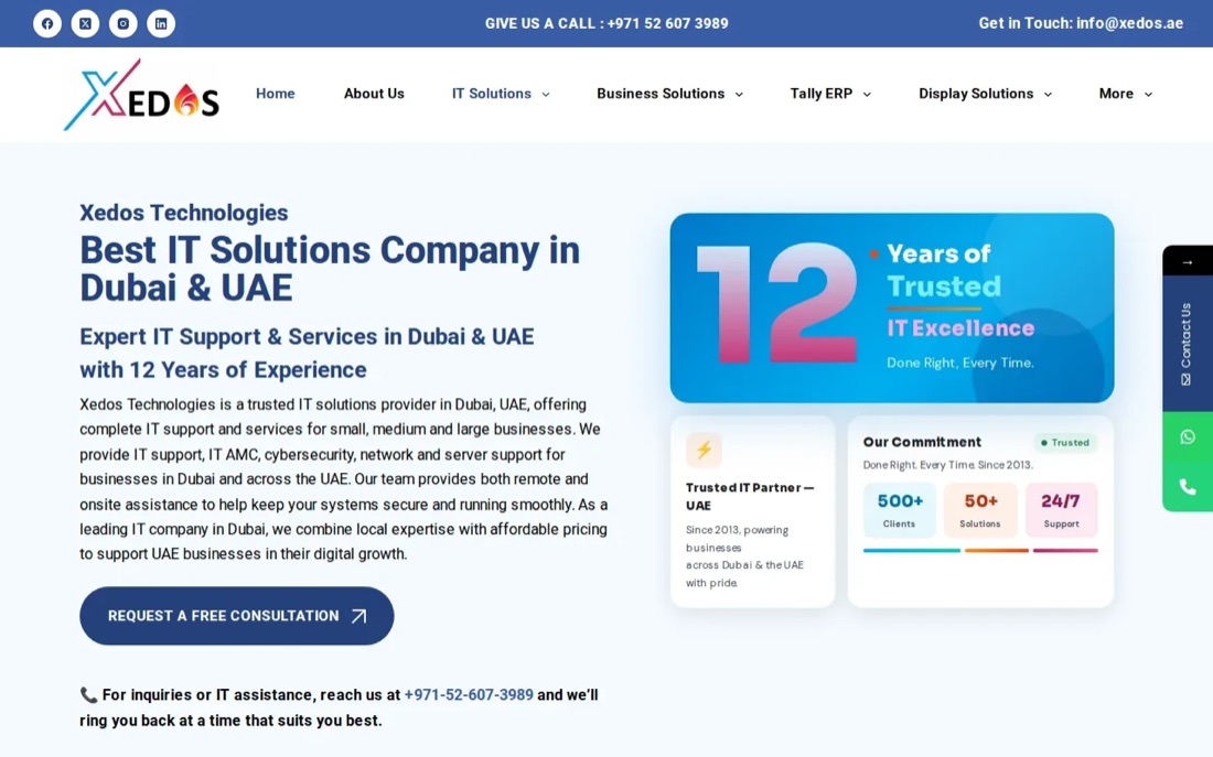 Xedos Technologies website homepage, new-office IT setup and relocation in Dubai