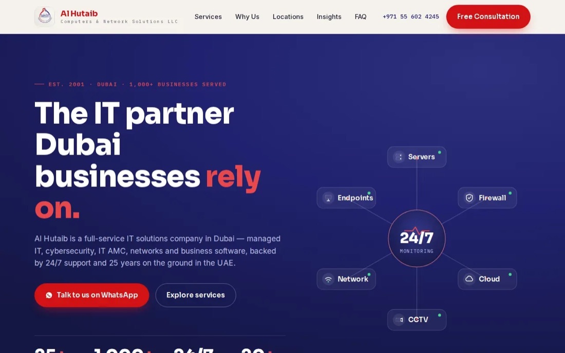 Al Hutaib website homepage, a full-service IT solutions company in Dubai