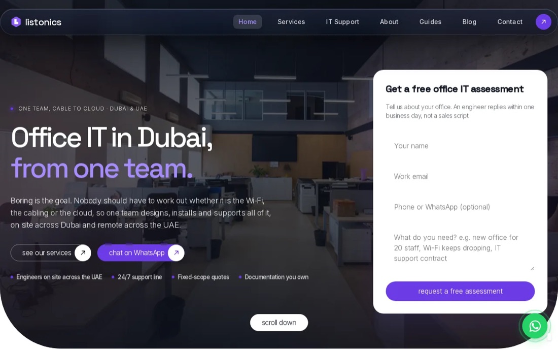 Listonics website homepage, office IT in Dubai from one team