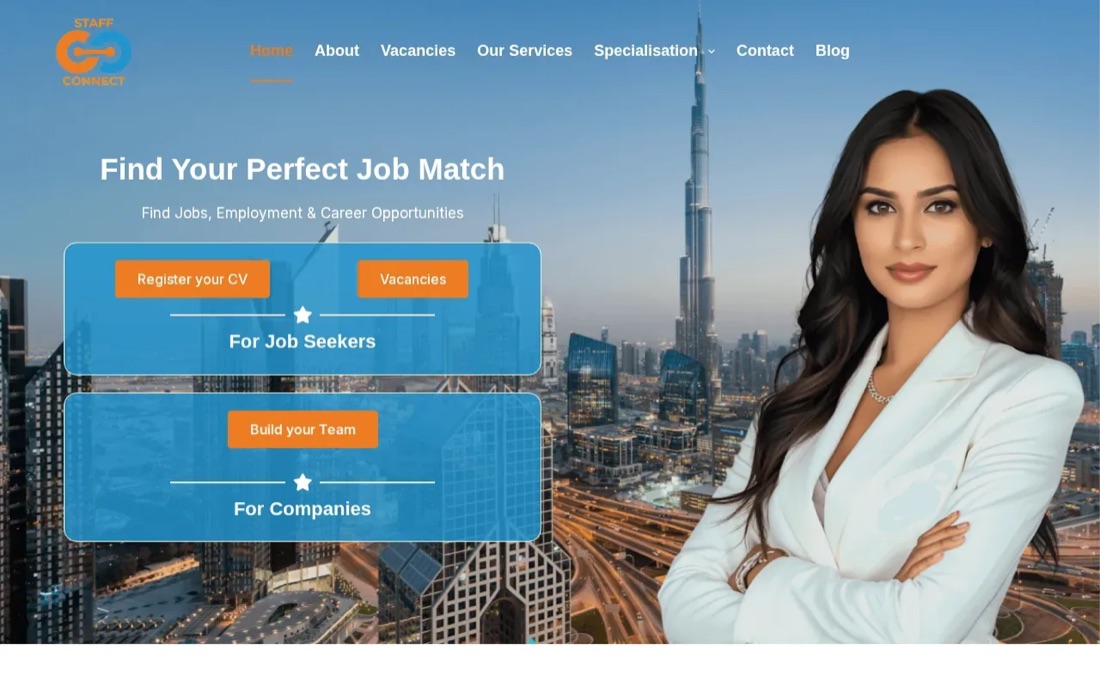 Staff Connect website homepage, an IT and staffing company in Dubai