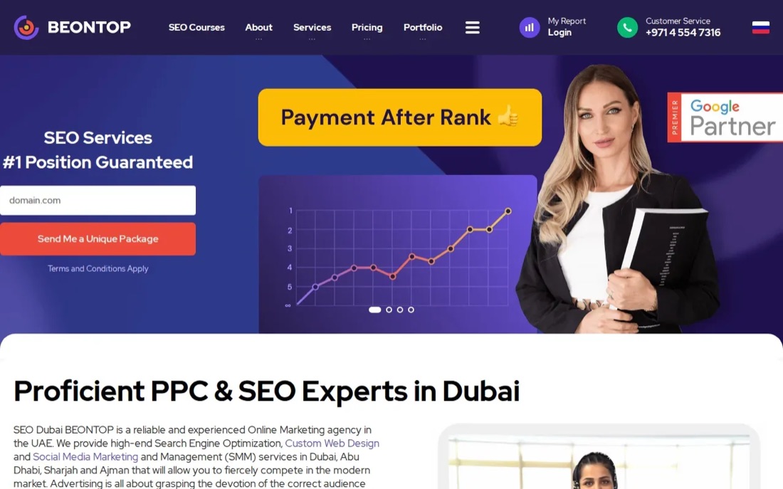 Be On Top website homepage, a Dubai SEO and digital marketing agency