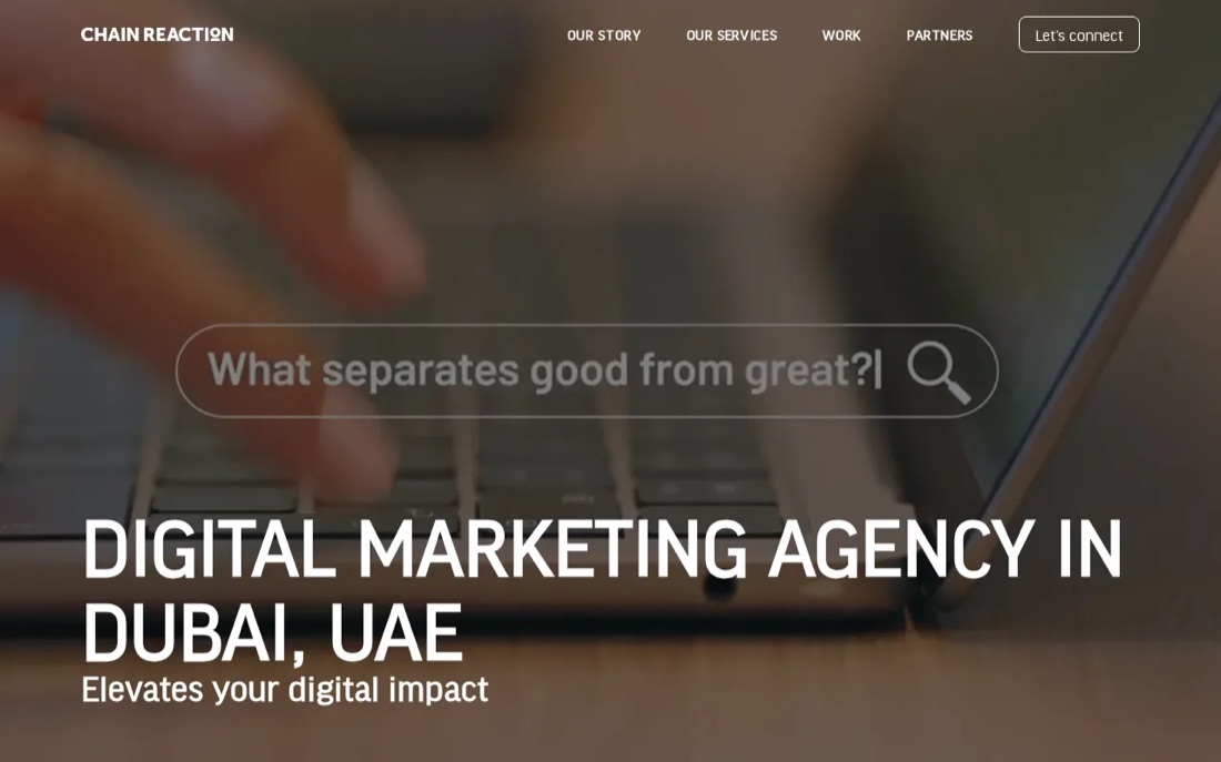 Chain Reaction website homepage, a Dubai performance-focused digital agency
