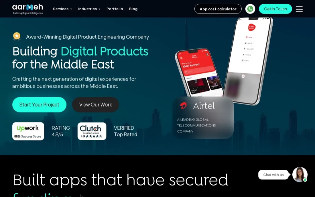 Aarmeh website homepage, a Dubai mobile app development company