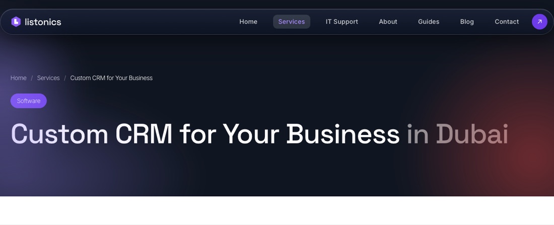 Listonics custom CRM and business software page, a Dubai software and office IT company