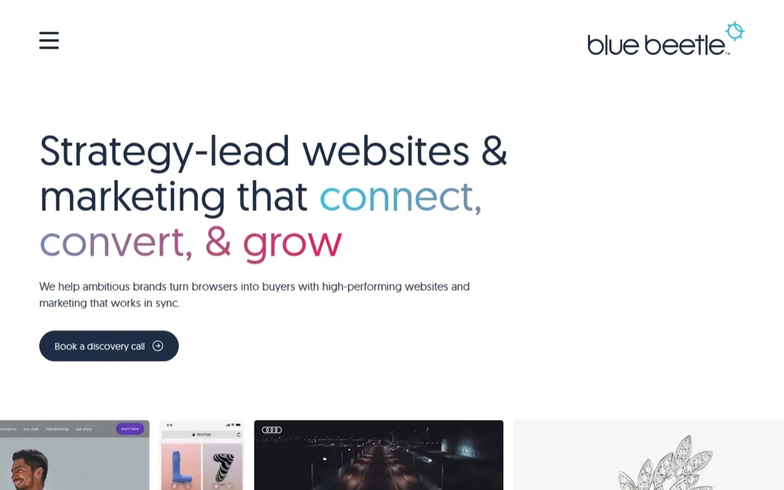 Blue Beetle website homepage, a strategy-led web experience agency in Dubai