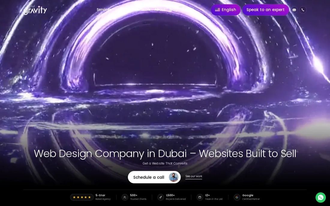 Digital Gravity website homepage, a Dubai web design agency