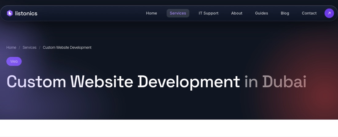Listonics custom website development page, a Dubai web design and office IT company