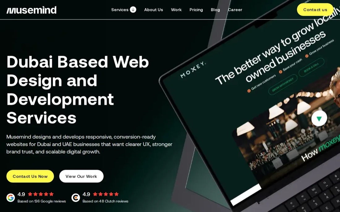 Musemind website homepage, a Dubai web design and development agency