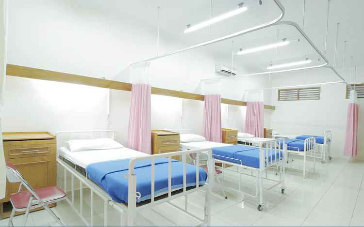 A hospital corridor with medical staff in Dubai